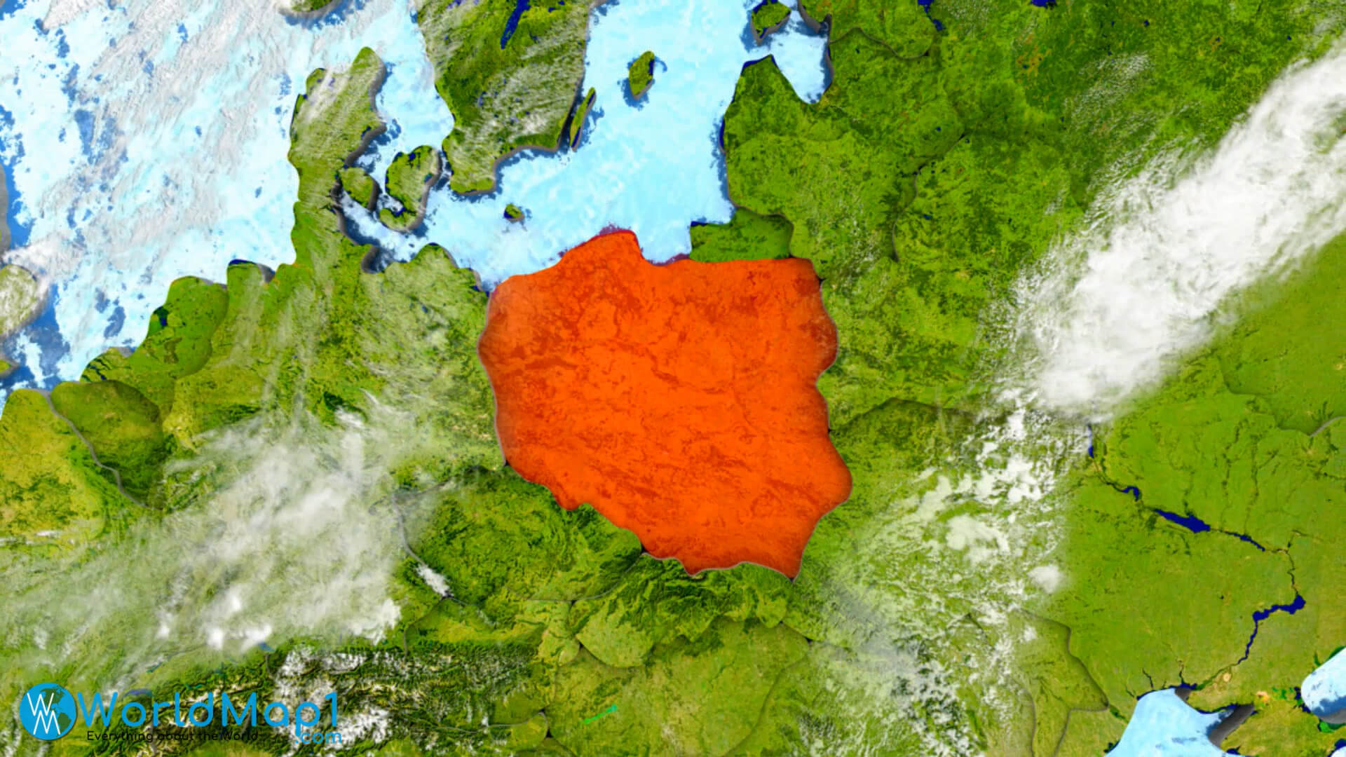 Almanya ve Ukrayna ile Polonya Uydu Haritası